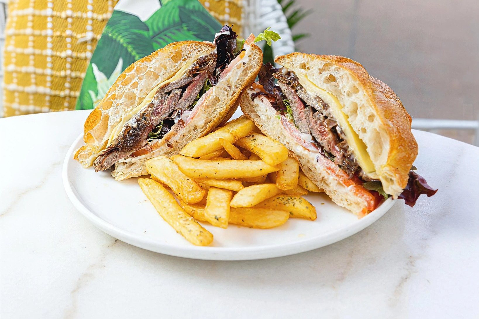 Steak focaccia sandwich from the La Bottega weekday menu