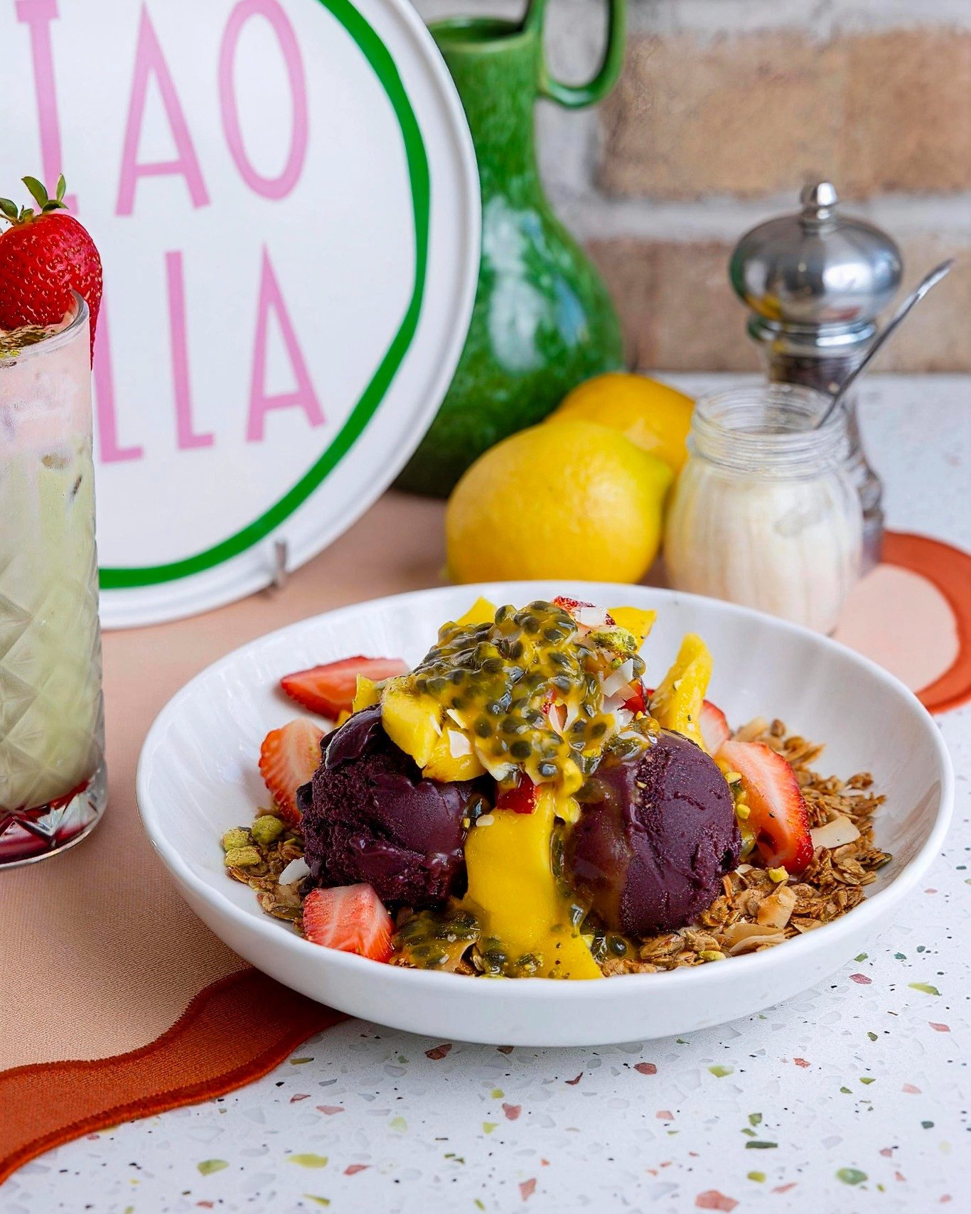 Colourful acai bowl at La Bottega
