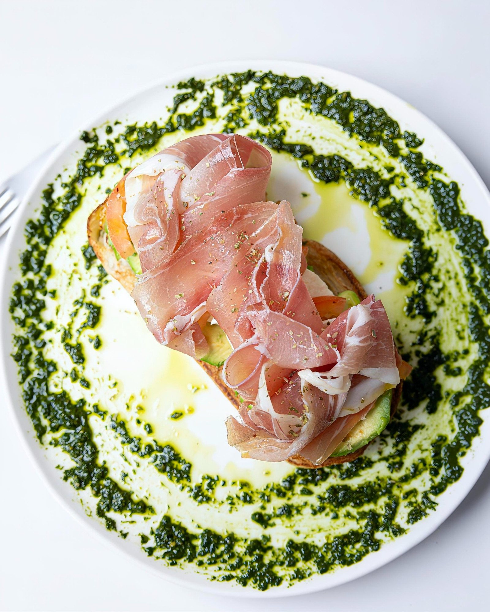 Prosciutto and avocado dish at La Bottega