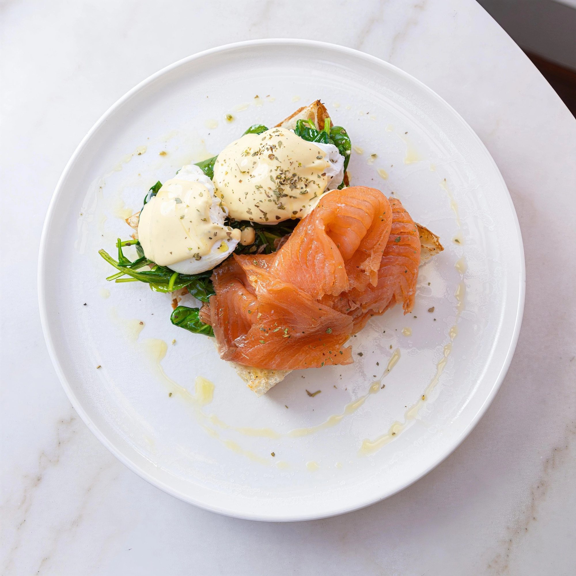 Salmon and poached eggs at La Bottega